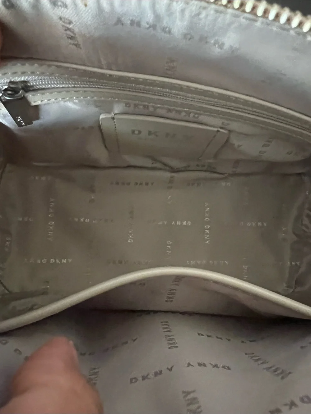 DKNY Beige Dome Satchel with Logo Charm